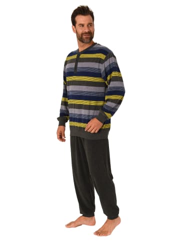 NORMANN Frottee Pyjama fü knopfleiste Schlafanzug Streifen - 82880 in gelb
