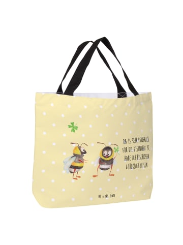 Mr. & Mrs. Panda Schultertasche Hummeln Kleeblatt mit Spruch in Gelb Pastell