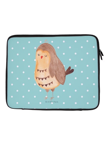 Mr. & Mrs. Panda Laptop Tasche Eule Zufrieden ohne Spruch in Türkis Pastell