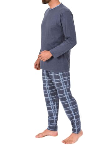 NORMANN Schlafanzug langarm Karohose in navy