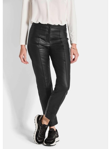 GOLDNER Kurzgröße:  Slim Fit Leder-Hose Bella, hoher Bund in schwarz