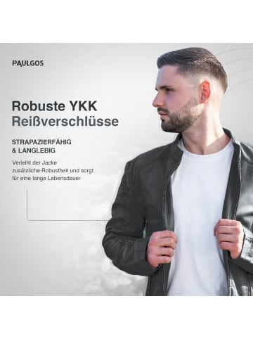 PAULGOS Lederjacke Übergangsjacke Biker Look Echtleder D3 in Grau