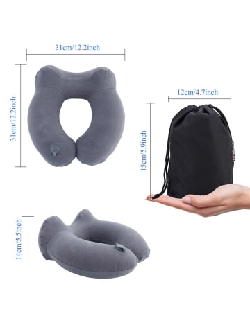 Intirilife Nackenkissen Memoryfoam mit Augenmaske Ohrstöpsel Aufbewahrungsbeutel in Grau