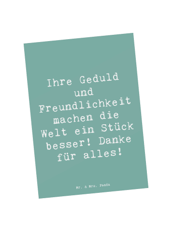 Mr. & Mrs. Panda Postkarte Spruch Erzieher-Dank mit Spruch in Meeresbrise