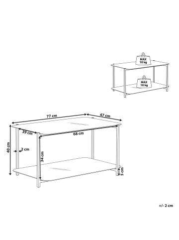 Beliani Couchtisch GLOSTER in Schwarz/Weiß - (W) 77 x (H) 40 x (L) 47 cm