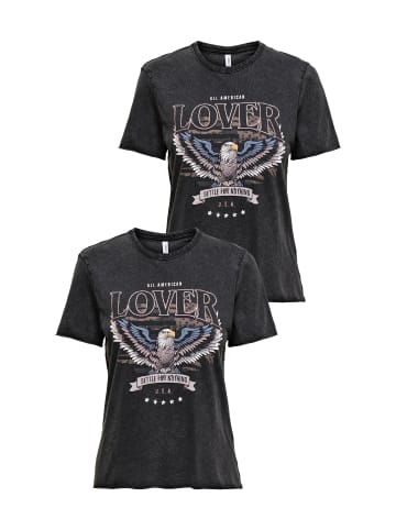 ONLY 2er-SET Print T-Shirt Kurzarm Top mit Design Druck in Dunkelgrau