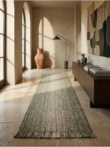 KADIMA DESIGN Jute-Teppich Handgewebt WEAVER 24% Wolle Naturfaser Boho Wohnzimmer in Grün