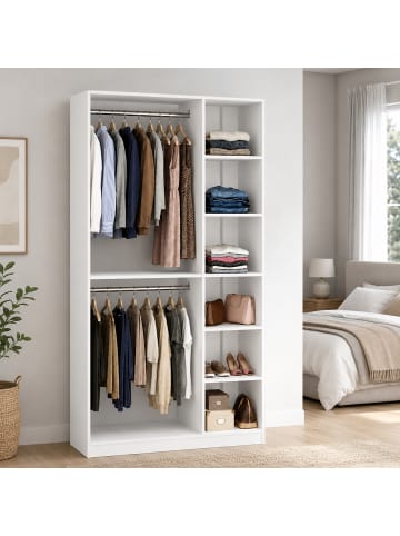 VCM  Holz Kleiderständer mit Regal & Stange Palosa XL in Weiß