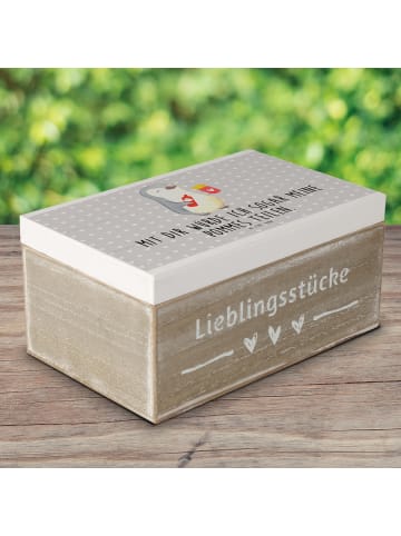 Mr. & Mrs. Panda Holzkiste Pinguin Pommes mit Spruch in Grau Pastell
