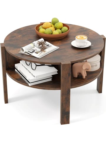 COSTWAY Couchtisch Rund mit Stauraum in Braun