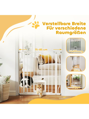 Pawhut Hunde Türschutzgitter Weiß 75-85L x 2B x 76H cm