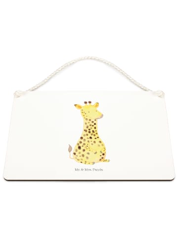 Mr. & Mrs. Panda Wandbild Holz Giraffe Zufrieden mit Spruch in Weiß