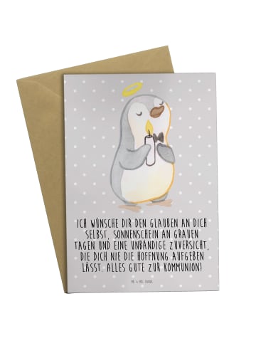 Mr. & Mrs. Panda babykarte Pinguin Kommunion mit Spruch in Grau Pastell