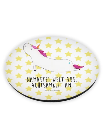 Mr. & Mrs. Panda Rund Magnet Einhorn Yoga mit Spruch in Weiß