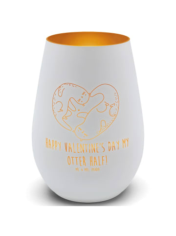 Mr. & Mrs. Panda Teelichthalter Glas Otter Valentine mit Spruch in Weiß