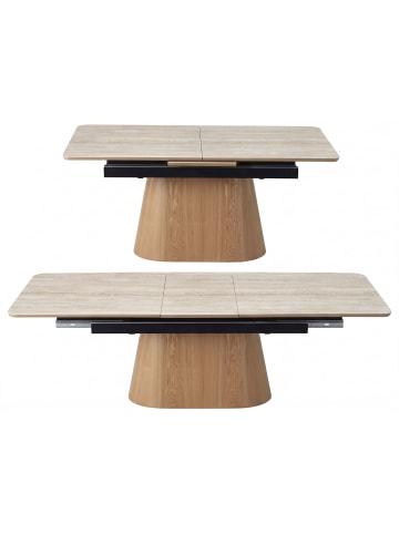 Feldmann-Wohnen Esstisch Monaco beige Travertin / Eiche Natur 160-220 / 90 / 75cm