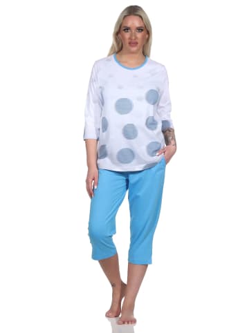 NORMANN kurzarm Capri Schlafanzug TupfenPunkte - 78773 in blau