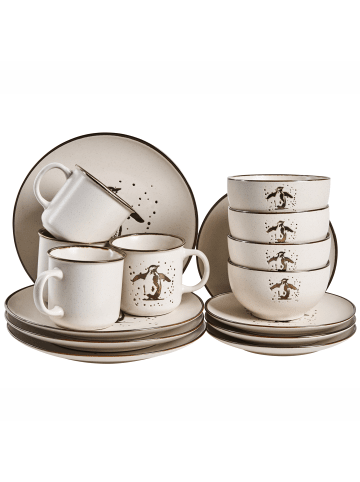 Beliani 16-tlg Tafelservice CINNAMON in Weiß/Gold/Braun