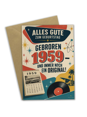 Geburtstagskarte 1959. Geburtstag Zahl nostalgi... in Weiß