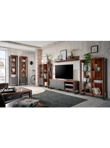 Furn.Design Wohnwand Eiche Stirling, Matera grau, Schrankwand 4-teilig 356 x 170 cm
