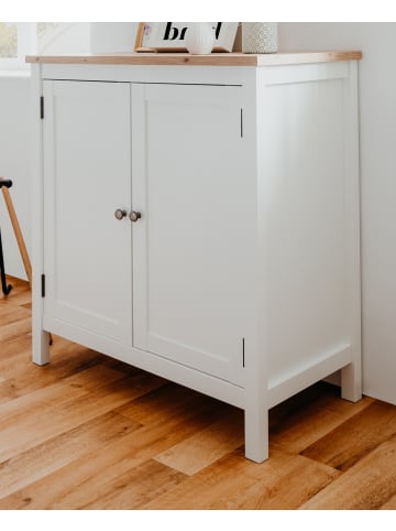 Furn.Design Kommode weiß mit Eiche Artisan, Landhaus 80 x 90 cm, Anrichte 2-türig