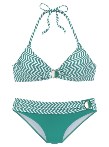 JETTE Triangel-Bikini in grün-weiß