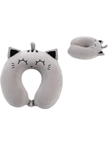 i-Total Reisekissen Nackenkissen weich für Nackenstützen Motiv graue Katze