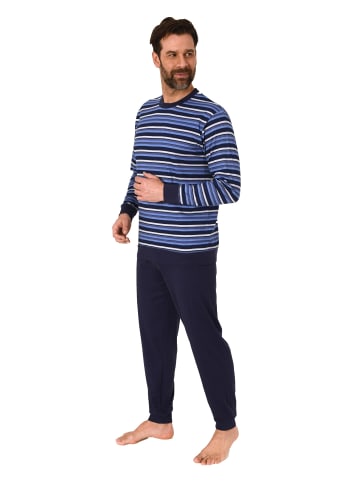 NORMANN Langarm Schlafanzug Pyjama Bündchen Streifen - 86161 in navy