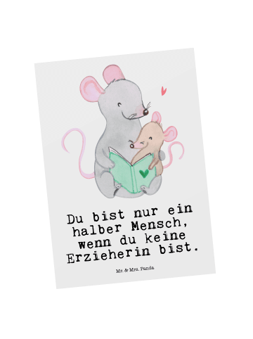 Mr. & Mrs. Panda Postkarte Erzieherin Herz mit Spruch in Weiß