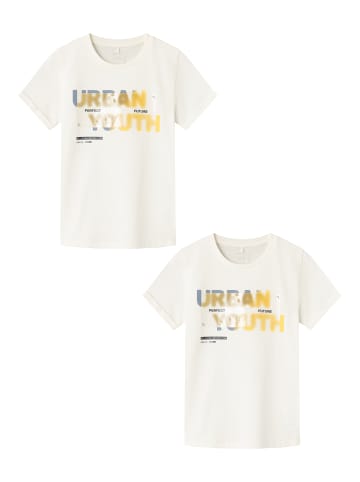 name it T-Shirt 2er-Set Print Design Lockeres Rundhals Shirt in Weiß-2