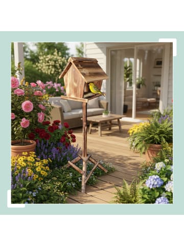 relaxdays Vogelfutterhaus in Braun - (B)32 x (H)107 x (T)27 cm