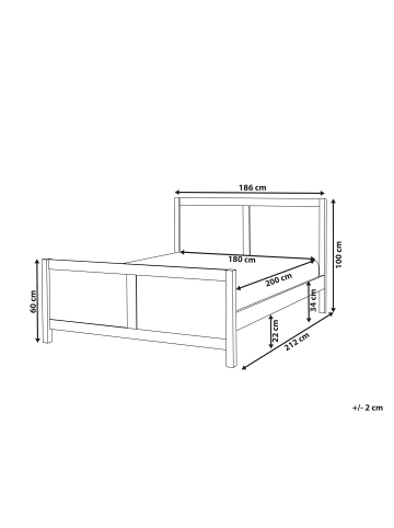 Beliani Doppelbett CHAMPAGNAT in Braun - (W) 186 x (H) 100 x (L) 212 cm