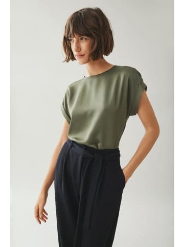 Vila Satin Blusen T-Shirt Kurzarm Basic Top Glänzend VIELLETTE in Olive-2