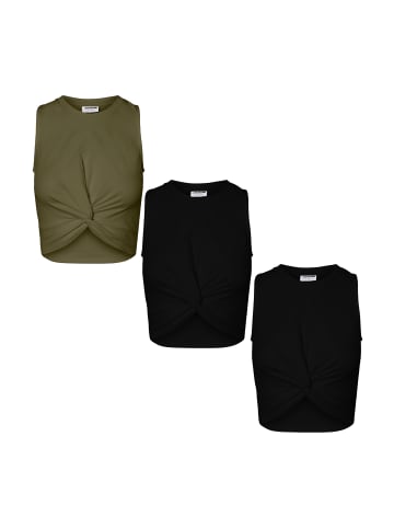 Noisy may 3er Set Crop Top mit Knoten-Detail NMTWIGGI in Schwarz-Khaki