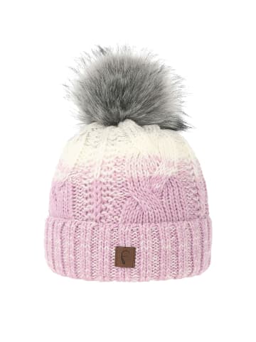 Faera Warme Strickmütze mit Bommel Zopf Design Farbverlauf in Lila