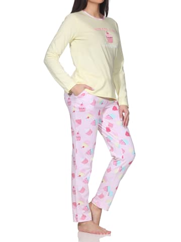 NORMANN Langarm Schlafanzug Pyjama Übergröße Cupcake in vanille