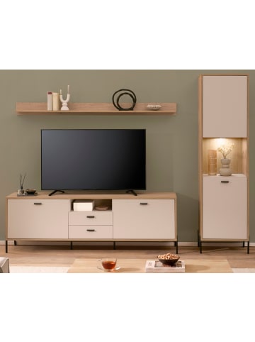 Furn.Design Wohnwand in kaschmir und Eiche 259 cm 3-teilig, Wohnkombination mit Soft-Close