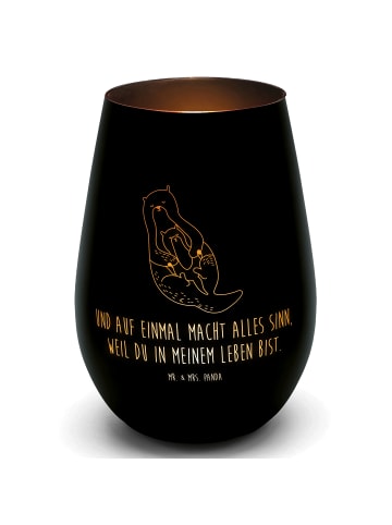 Mr. & Mrs. Panda Kerzenhalter Otter Kind mit Spruch in Schwarz