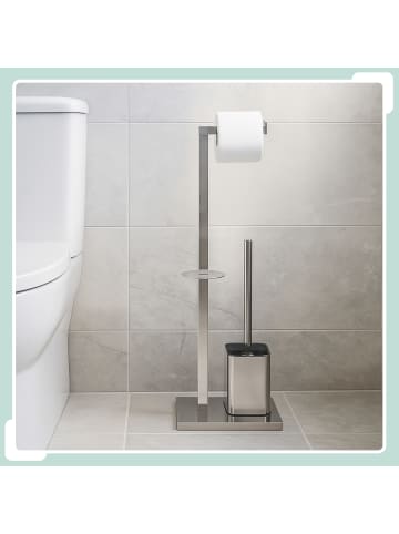 relaxdays WC Garnitur in Silber - (B)20 x (H)67,5 x (T)15,5 cm