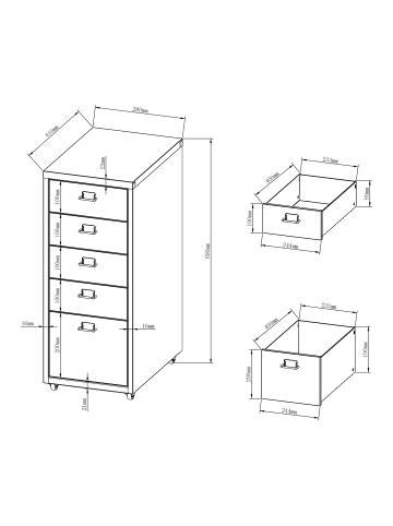 en.casa Rollcontainer Kökar in Grau (H)69cm (B)28cm (T)41cm