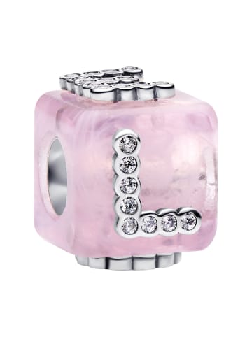 Pandora Silber Charm Rosafarbener Muranoglas Liebeswürfel