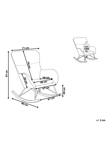 Beliani Schaukelsessel ELLAN in Rosa/Schwarz/Braun - (W) 71 x (H) 97 x (L) 90 cm
