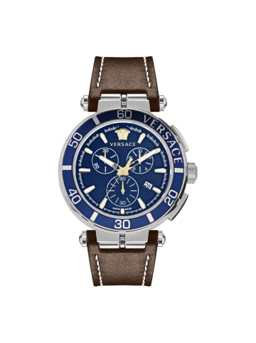 Versace GRECA CHRONO 45 mm- VE3L SS CASE - BLUE ALUMINUN TOP RING - in braun