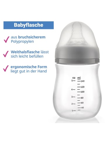 MiaMia PP-Flasche 140 ml mit Silikon-Trinksauger in grau