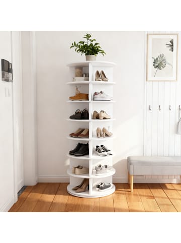 ABRIHOME 7 stufiges Schuhregal mit 360° Drehfunktion in Weiß, 60 × 60 × 161cm