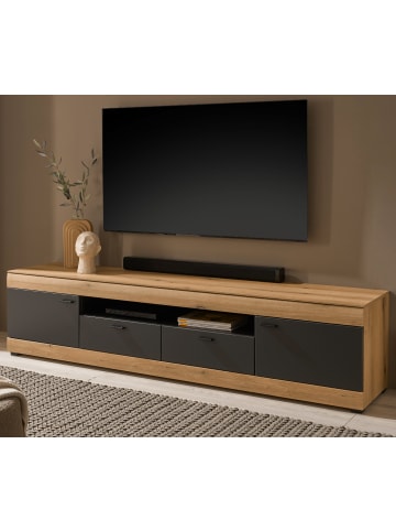 Furn.Design TV-Lowboard in Eiche, grau matt 200 cm, TV Unterschrank mit Soft-Close