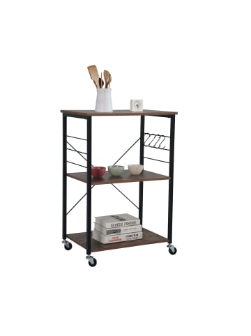 relaxdays Rollwagen in Schwarz/ Braun - (B)60 x (H)89 x (T)40 cm