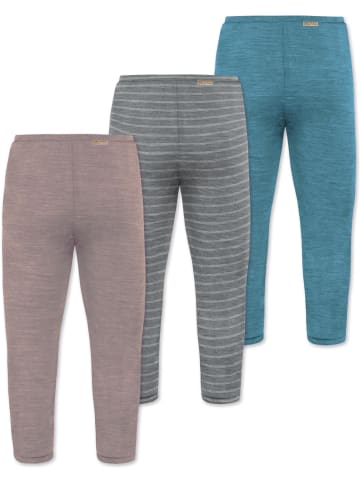 Normani Outdoor Sports 3er Pack Baby Merino Unterhose mit Füßen in Blau/Grau/Rosa