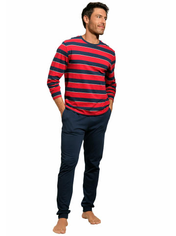 H.I.S Pyjama in rot-navy-gestreift, navy