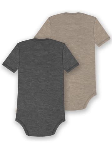 Normani Outdoor Sports 2er Set Baby Merino Body Kurzarm Tauranga in Anthrazit/Beige